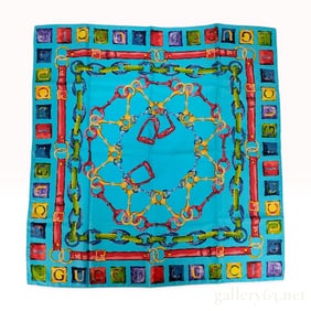 Gucci Vintage Equestrian Motif Silk Scarf