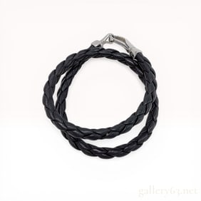 Gucci Double Wrap Braided Black Leather Bracelet