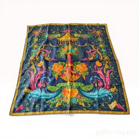 Gucci Silk Twill Scarf with Baroque Floral and Fruit Motif