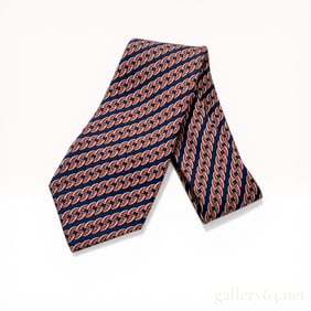 Hermes Interlocking Chain Link Silk Twill Necktie, Design 7017 TA