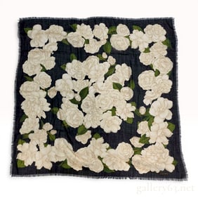 Chanel Camellia Motif Square Scarf with Eyelash Fringe