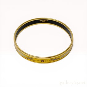 Hermes Narrow Enamel and Gold-Tone Bangle