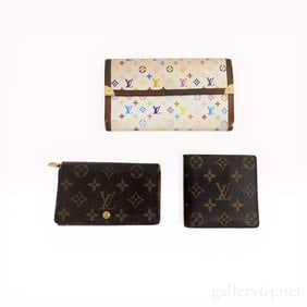 Three Louis Vuitton Monogram Wallets including Takashi Murakami Multicolore Example