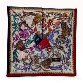 Celine Paris Silk Pocket Square with Baroque Tassel Motif