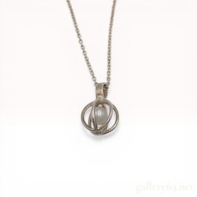 Sterling Silver and Cultured Pearl Cage Pendant Necklace