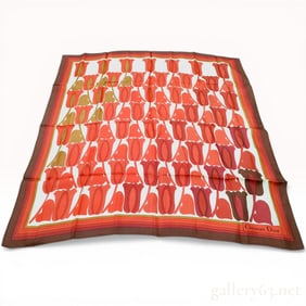 Christian Dior Silk Scarf with Stylized Tulip Pattern