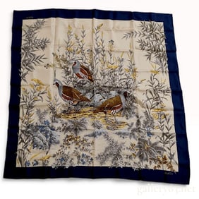 Gucci Vintage Game Bird Motif Silk Scarf