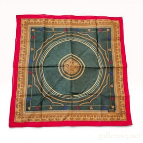 Celine Paris Vintage Cotton Scarf with Equestrian Baroque Tassel Motif
