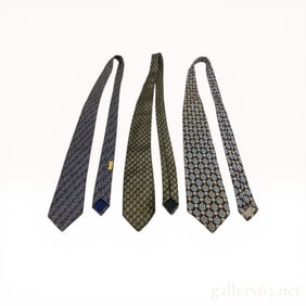 A Trio of Designer Silk Neckties, Hermes and Fendi