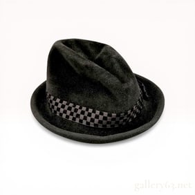 Karl Lagerfeld Black Felt Fedora with Checkered Hatband