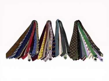 An Assortment of Approximately 30 Designer Silk Neckties including Hermes, Fendi, and Versace