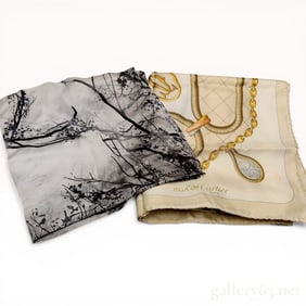 Two Designer Silk Scarves by Chanel and Cartier