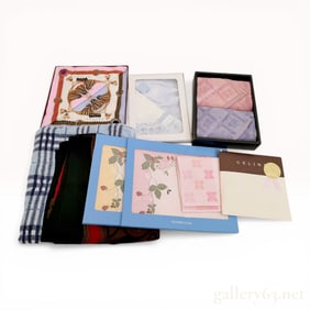 An Assortment of Designer Handkerchiefs and Textiles including Celine, Sonia Rykiel, and Wedgwood
