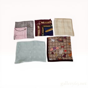 A Collection of Five Designer Fashion Scarves and Handkerchiefs