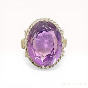 Vintage Silver and faceted oval-cut amethyst cocktail ring