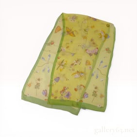 Salvatore Ferragamo Silk Chiffon Insect and Floral Print Scarf