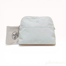 Hermes Bolide 25 Cotton Canvas Travel Pouch in Aqua Blue