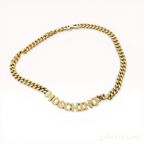 Vintage Moschino Gold-Toned Logo Curb Link Choker Necklace