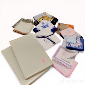 A Collection of Designer Handkerchiefs including Christian Dior, Hanae Mori, and Kitamura
