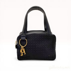 Christian Dior Quilted Cannage Navy Blue Microfiber and Leather Bowling Bag