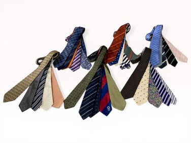 A Collection of Approximately 30 Designer and Brand Name Men's Silk Neckties Including Chanel,
