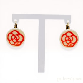 A Pair of Chanel Camellia Motif Lever-Back Earrings