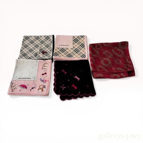 A Lot of Five Designer Handkerchiefs and Hand Towels by Burberry and Celine