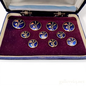 A Set of Ten Vintage Golf-Themed Enamel and Gold-Tone Blazer Buttons