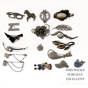 An Assortment of Seventeen Contemporary Costume Jewelry Brooches and Pins