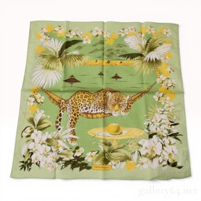 Salvatore Ferragamo Tropical Leopard Print Cotton Pocket Square