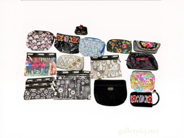 An Assortment of Designer Pouches and Small Bags by LeSportsac, Feiler, and Lanvin Collection