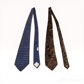 Two Designer Silk Neckties, Hermes and Burberrys