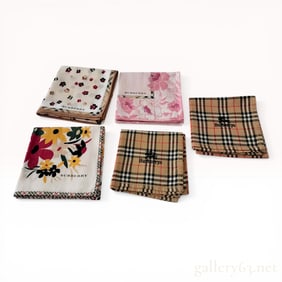 Set of Five Burberry and Burberrys Designer Handkerchiefs