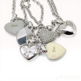 Christian Dior Silver Tone Pop Hearts Multi-Strand Charm Necklace