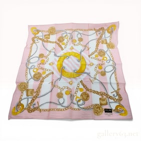 Celine Paris Pink Striped Cotton Scarf with Gold Chain and Nautical Rope Design