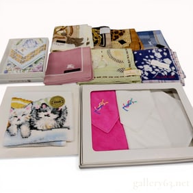 An Assortment of Luxury Designer Handkerchiefs and Towels by Burberry, Celine, and Yves Saint