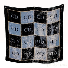 Christian Dior Vintage Devore Velvet Patchwork Logo Scarf