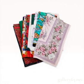 A Collection of Designer Handkerchiefs Including Celine, Laura Ashley, and Yves Saint Laurent