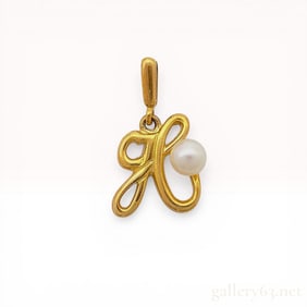 Mikimoto 18K Yellow Gold and Cultured Pearl Initial K Pendant