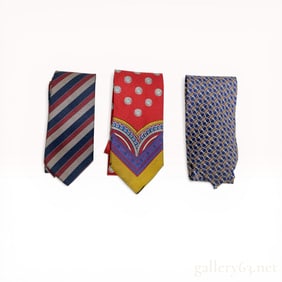 A Trio of Designer Silk Neckties including Balenciaga, Gianni Versace, and Fendi
