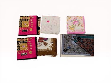 A Collection of Designer Handkerchiefs and Scarves Including Celine, Yves Saint Laurent, and Others