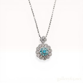 18K White Gold Neon Blue Paraiba Tourmaline and Diamond Floral Pendant Necklace