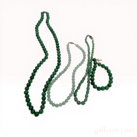 A Group of Four Green Gemstone and Simulated Jade Beaded Jewelry Items