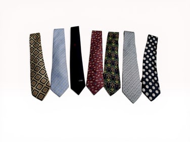 Lot of 7 Designer and Assorted Silk and Polyester Neckties including Burberrys, Christian Dior, and