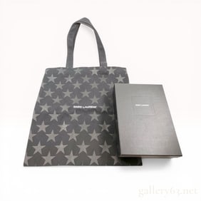 Saint Laurent Black Canvas Star Print Tote Bag with Box