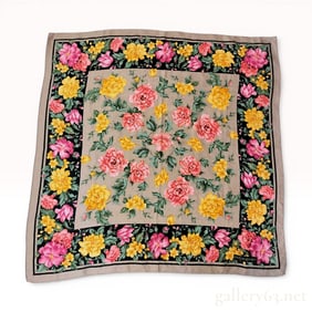 Yves Saint Laurent Vintage Floral Silk Scarf with Jacquard Paisley Pattern