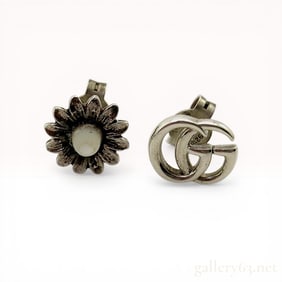 A Pair of Gucci GG Marmont Flower Sterling Silver Stud Earrings