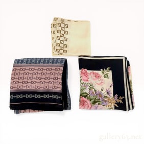 A Trio of Designer Silk Scarves by Fendi, Yves Saint Laurent, and Carat