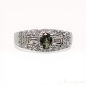 Platinum Green Sapphire and Diamond Cocktail Ring, 6.7 grams