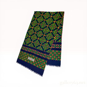 Vintage Yves Saint Laurent Geometric Floral Print Fringed Scarf
